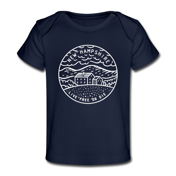 New Hampshire Baby T-Shirt - Organic State Design New Hampshire Infant T-Shirt - dark navy
