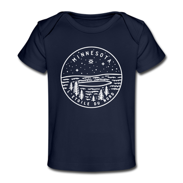 Minnesota Baby T-Shirt - Organic State Design Minnesota Infant T-Shirt - dark navy