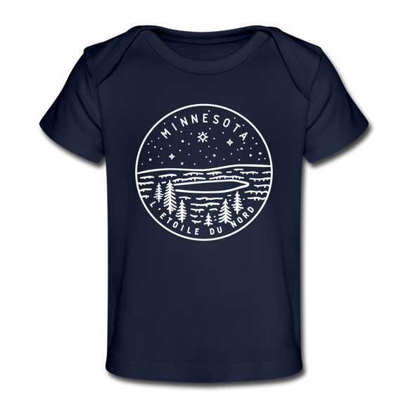 Minnesota Baby T-Shirt - Organic State Design Minnesota Infant T-Shirt - dark navy