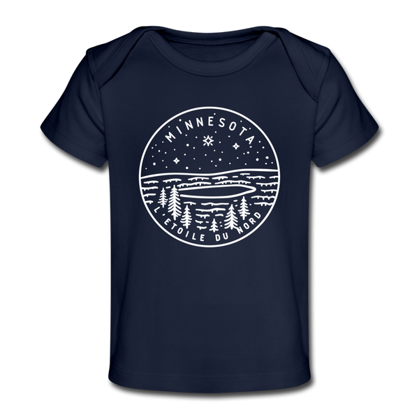 Minnesota Baby T-Shirt - Organic State Design Minnesota Infant T-Shirt - dark navy