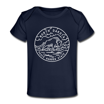 North Dakota Baby T-Shirt - Organic State Design North Dakota Infant T-Shirt - dark navy