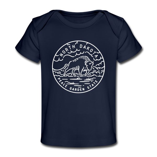 North Dakota Baby T-Shirt - Organic State Design North Dakota Infant T-Shirt - dark navy