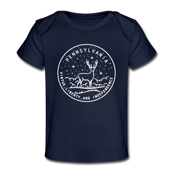 Pennsylvania Baby T-Shirt - Organic State Design Pennsylvania Infant T-Shirt - dark navy