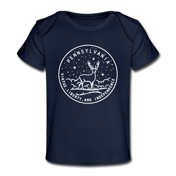 Pennsylvania Baby T-Shirt - Organic State Design Pennsylvania Infant T-Shirt - dark navy