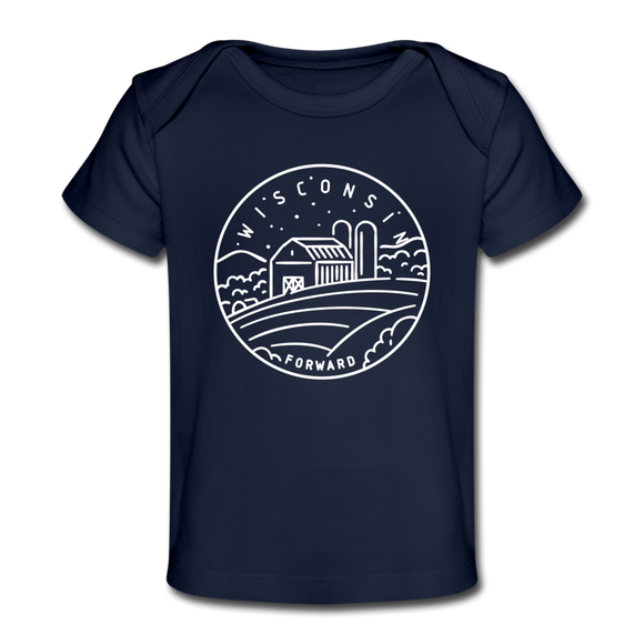 Wisconsin Baby T-Shirt - Organic State Design Wisconsin Infant T-Shirt - dark navy