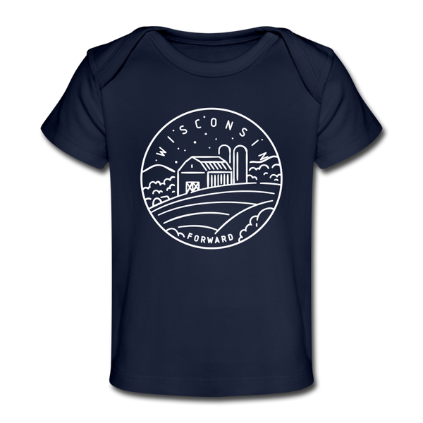 Wisconsin Baby T-Shirt - Organic State Design Wisconsin Infant T-Shirt - dark navy