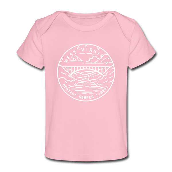 West Virginia Baby T-Shirt - Organic State Design West Virginia Infant T-Shirt - light pink