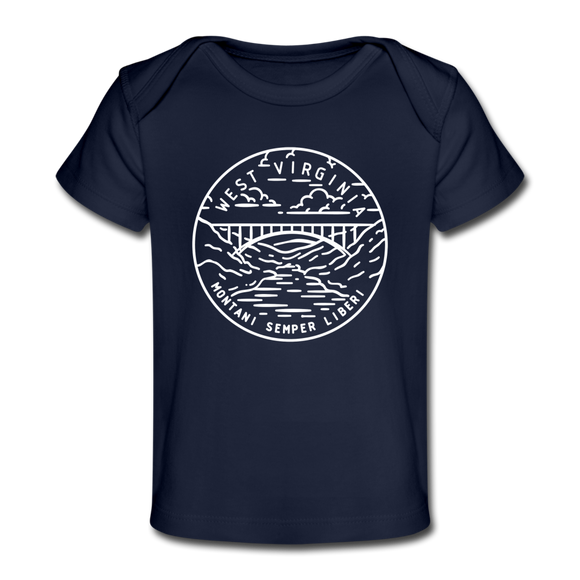 West Virginia Baby T-Shirt - Organic State Design West Virginia Infant T-Shirt - dark navy
