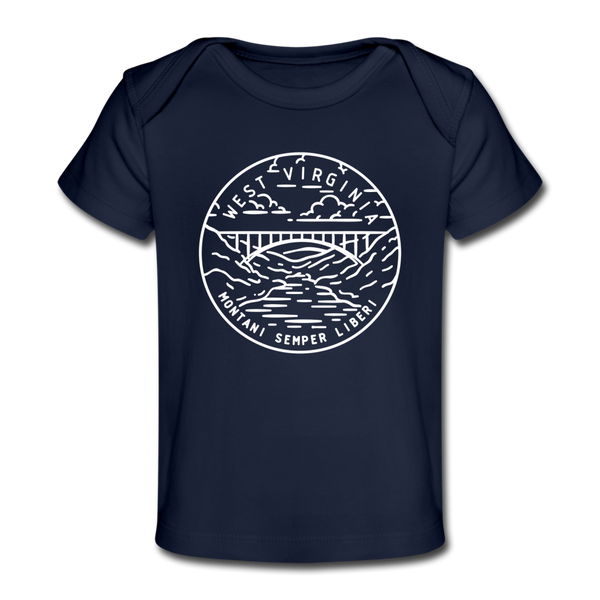 West Virginia Baby T-Shirt - Organic State Design West Virginia Infant T-Shirt - dark navy