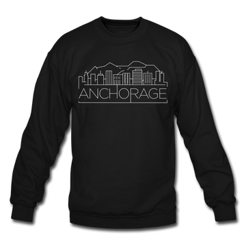 Anchorage, Alaska Sweatshirt - Skyline Anchorage Crewneck Sweatshirt - black