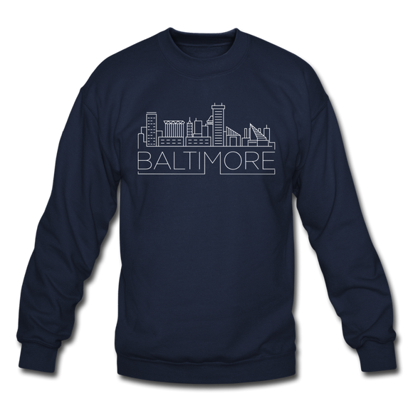 Baltimore, Maryland Sweatshirt - Skyline Baltimore Crewneck Sweatshirt - navy