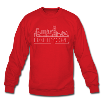 Baltimore, Maryland Sweatshirt - Skyline Baltimore Crewneck Sweatshirt - red
