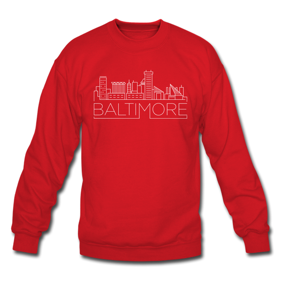 Baltimore, Maryland Sweatshirt - Skyline Baltimore Crewneck Sweatshirt - red