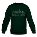 Baltimore, Maryland Sweatshirt - Skyline Baltimore Crewneck Sweatshirt - forest green