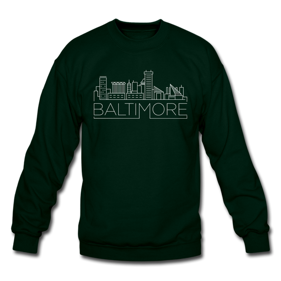Baltimore, Maryland Sweatshirt - Skyline Baltimore Crewneck Sweatshirt - forest green