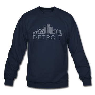 Detroit, Michigan Sweatshirt - Skyline Detroit Crewneck Sweatshirt - navy