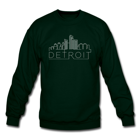 Detroit, Michigan Sweatshirt - Skyline Detroit Crewneck Sweatshirt - forest green
