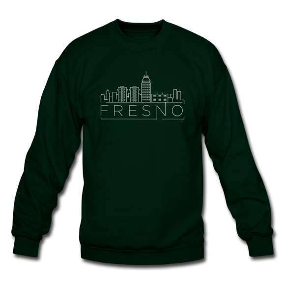 Fresno, California Sweatshirt - Skyline Fresno Crewneck Sweatshirt - forest green