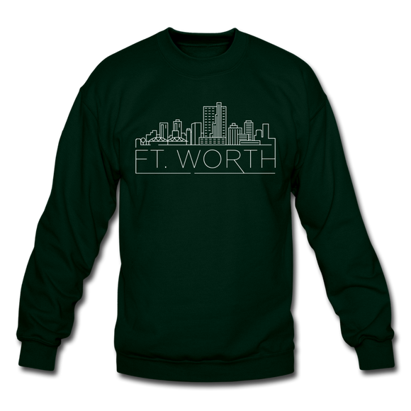 Fort Worth, Texas Sweatshirt - Skyline Fort Worth Crewneck Sweatshirt - forest green