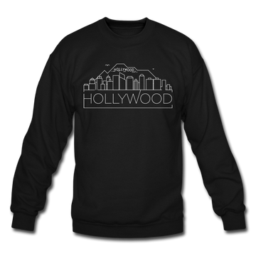 Hollywood, California Sweatshirt - Skyline Hollywood Crewneck Sweatshirt - black