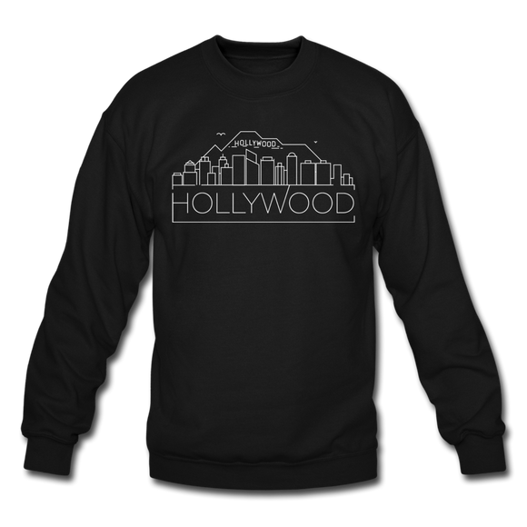 Hollywood, California Sweatshirt - Skyline Hollywood Crewneck Sweatshirt - black
