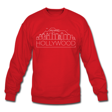 Hollywood, California Sweatshirt - Skyline Hollywood Crewneck Sweatshirt - red