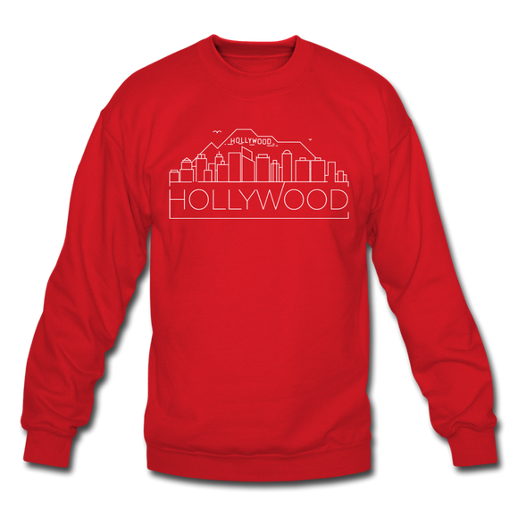Hollywood, California Sweatshirt - Skyline Hollywood Crewneck Sweatshirt - red