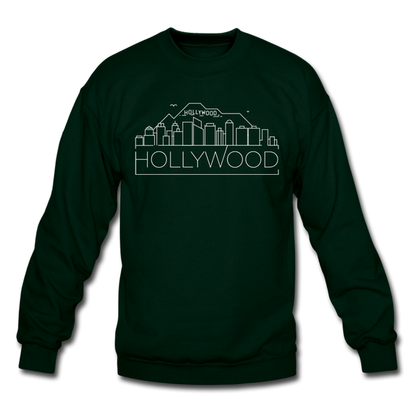 Hollywood, California Sweatshirt - Skyline Hollywood Crewneck Sweatshirt - forest green
