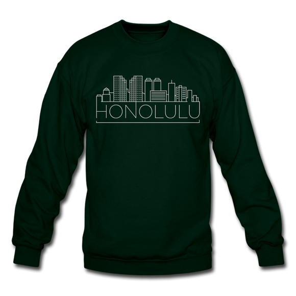 Honolulu, Hawaii Sweatshirt - Skyline Honolulu Crewneck Sweatshirt - forest green