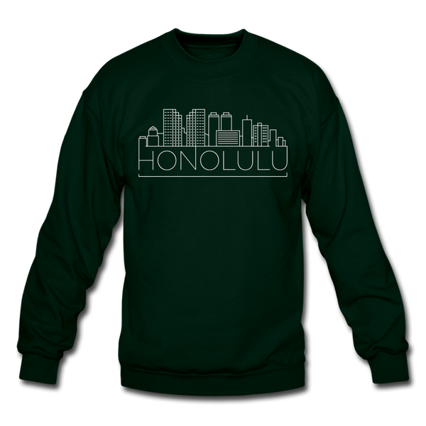 Honolulu, Hawaii Sweatshirt - Skyline Honolulu Crewneck Sweatshirt - forest green