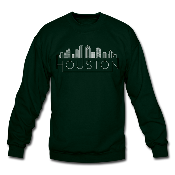 Houston, Texas Sweatshirt - Skyline Houston Crewneck Sweatshirt - forest green