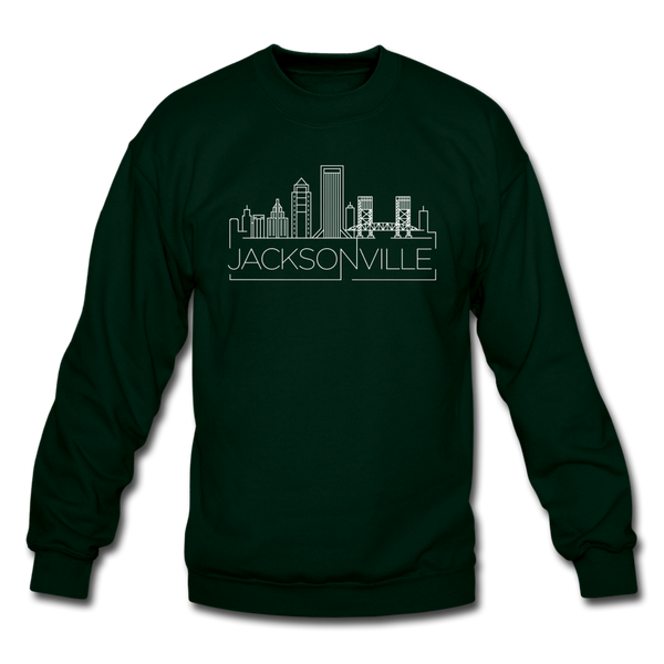 Jacksonville, Florida Sweatshirt - Skyline Jacksonville Crewneck Sweatshirt - forest green