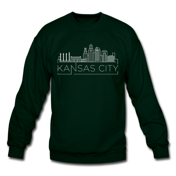 Kansas City, Missouri Sweatshirt - Skyline Kansas City Crewneck Sweatshirt - forest green