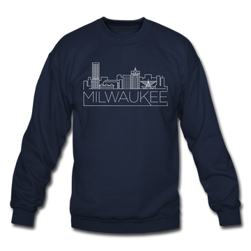 Milwaukee, Wisconsin Sweatshirt - Skyline Milwaukee Crewneck Sweatshirt - navy