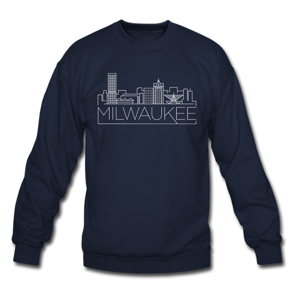 Milwaukee, Wisconsin Sweatshirt - Skyline Milwaukee Crewneck Sweatshirt - navy