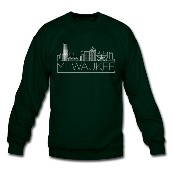 Milwaukee, Wisconsin Sweatshirt - Skyline Milwaukee Crewneck Sweatshirt - forest green