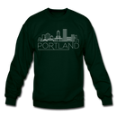 Portland, Oregon Sweatshirt - Skyline Portland Crewneck Sweatshirt - forest green