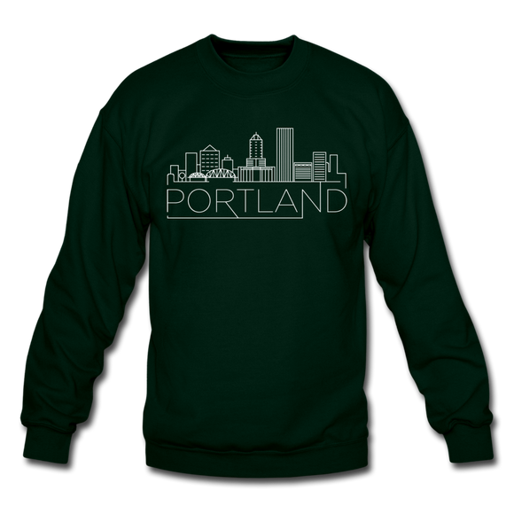 Portland, Oregon Sweatshirt - Skyline Portland Crewneck Sweatshirt - forest green