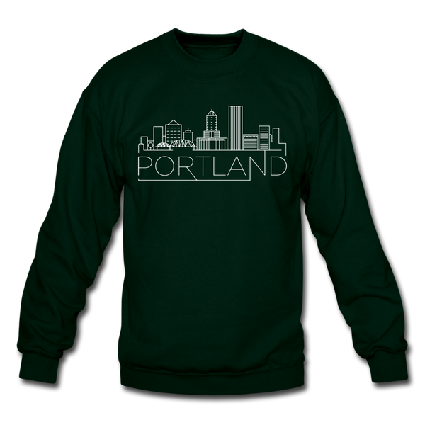 Portland, Oregon Sweatshirt - Skyline Portland Crewneck Sweatshirt - forest green