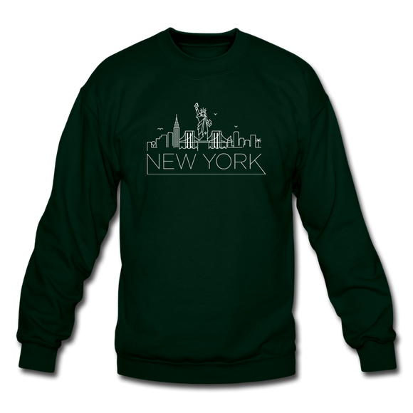 New York Sweatshirt - Skyline New York Crewneck Sweatshirt - forest green