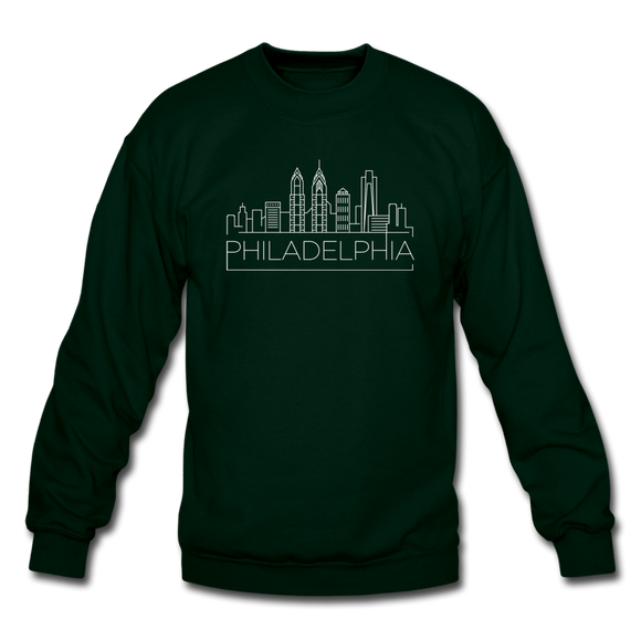 Philadelphia, Pennsylvania Sweatshirt - Skyline Philadelphia Crewneck Sweatshirt - forest green