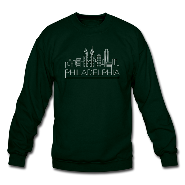 Philadelphia, Pennsylvania Sweatshirt - Skyline Philadelphia Crewneck Sweatshirt - forest green