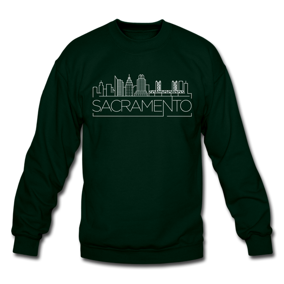 Sacramento, California Sweatshirt - Skyline Sacramento Crewneck Sweatshirt - forest green