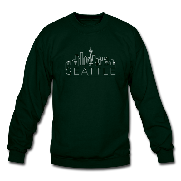 Seattle, Washington Sweatshirt - Skyline Seattle Crewneck Sweatshirt - forest green