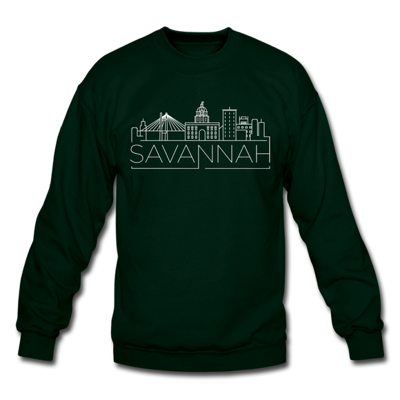 Savannah, Georgia Sweatshirt - Skyline Savannah Crewneck Sweatshirt - forest green