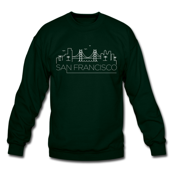 San Francisco, California Sweatshirt - Skyline San Francisco Crewneck Sweatshirt - forest green