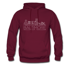 Baltimore, Maryland Hoodie - Skyline Baltimore Crewneck Hooded Sweatshirt - burgundy