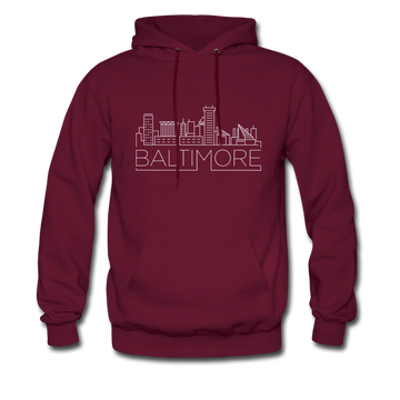 Baltimore, Maryland Hoodie - Skyline Baltimore Crewneck Hooded Sweatshirt - burgundy
