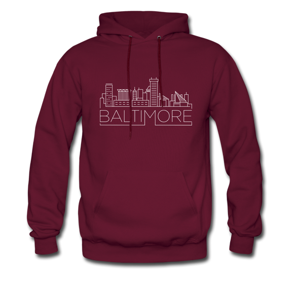 Baltimore, Maryland Hoodie - Skyline Baltimore Crewneck Hooded Sweatshirt - burgundy