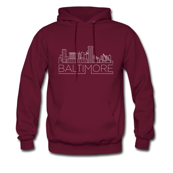 Baltimore, Maryland Hoodie - Skyline Baltimore Crewneck Hooded Sweatshirt - burgundy